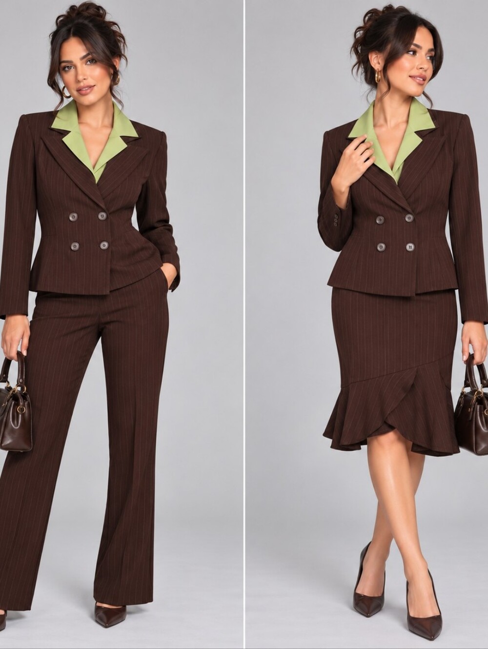 Alyn Paige 3 Piece Suit 5/6 Brown Pinstripe Blazer Skirt Pants Y2K NWT